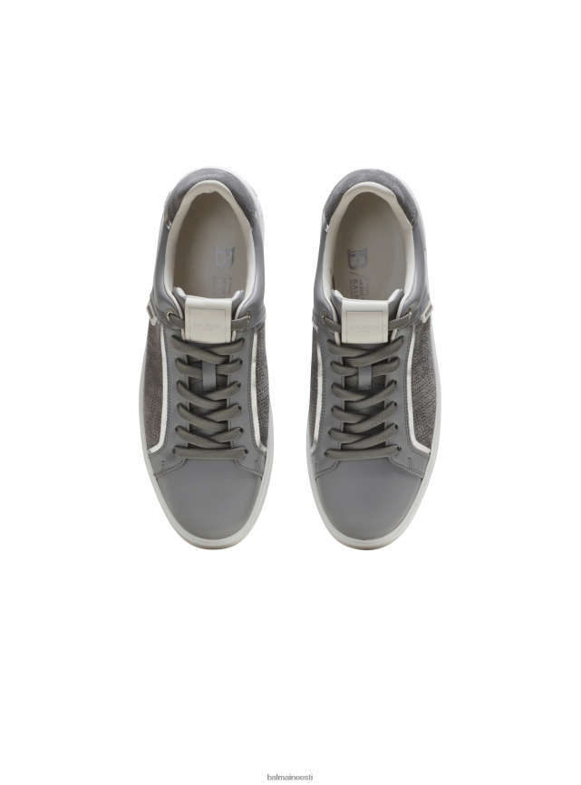 ee Balmain jalatsid mehed b-väljaku trenažöörid perforeeritud monogrammiga nahast hall LJ80021127