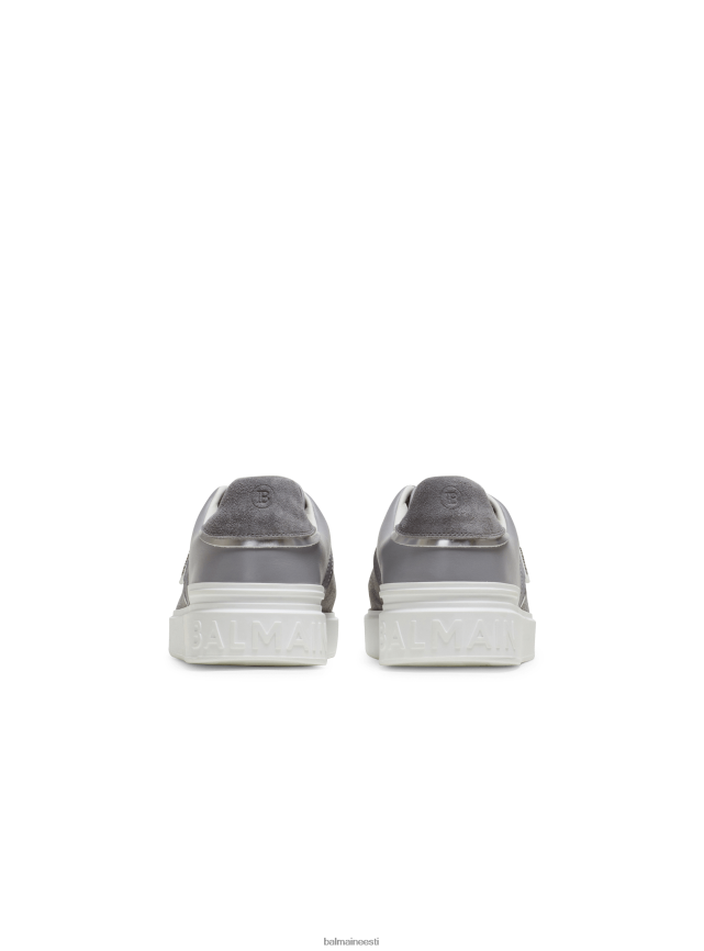 ee Balmain jalatsid mehed b-väljaku trenažöörid perforeeritud monogrammiga nahast hall LJ80021127