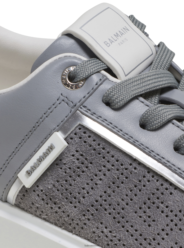 ee Balmain jalatsid mehed b-väljaku trenažöörid perforeeritud monogrammiga nahast hall LJ80021127