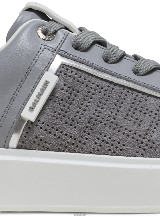 ee Balmain jalatsid mehed b-väljaku trenažöörid perforeeritud monogrammiga nahast hall LJ80021127