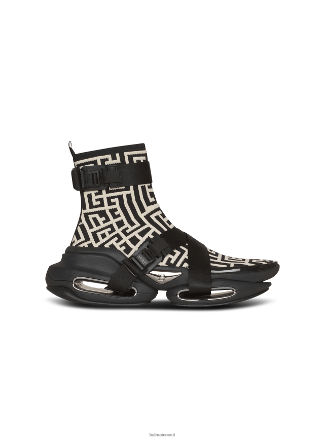 ee Balmain jalatsid mehed b-bold võrgust ja seemisnahast kõrged monogrammiga trenažöörid must LJ80021119
