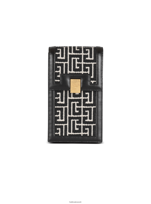 ee Balmain tarvikud mehed kahevärviline jacquard telefoniümbris nahast paneelidega must LJ80021170