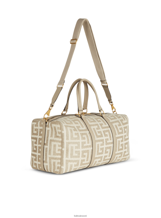 ee Balmain tarvikud mehed monogrammiga raffia reisikott beež LJ80021153