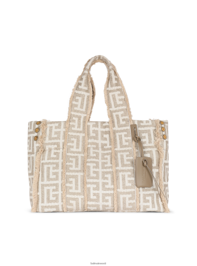 ee Balmain tarvikud mehed xxl monogrammiga raffia kandekott beež LJ80021152