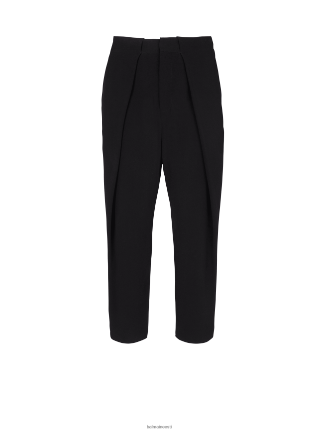 ee Balmain Riietus mehed plisseeritud alläärega villased püksid must LJ80021058