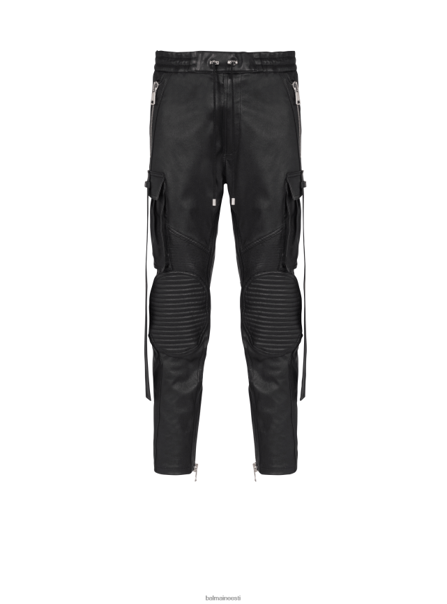 ee Balmain Riietus mehed rihmaga nahast püksid must LJ80021056