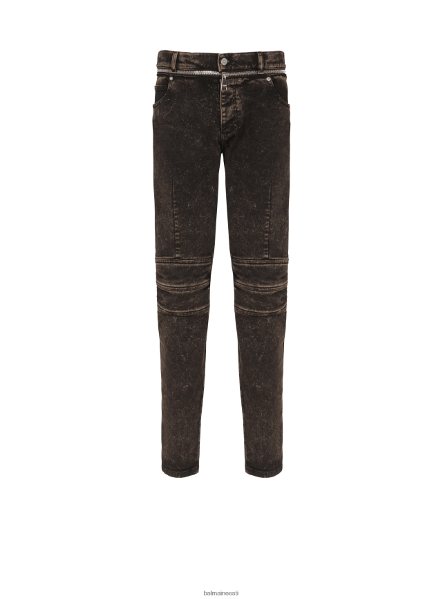 ee Balmain Riietus mehed kitsad teksad lukuga vööga must LJ8002810