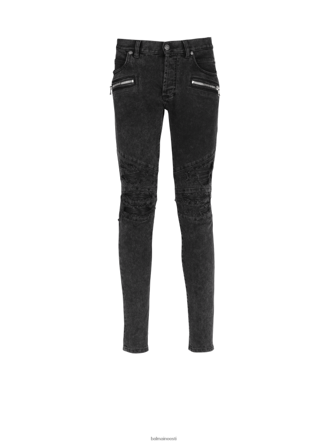 ee Balmain Riietus mehed pleekinud kunstnahast õhukesed teksad must LJ8002837