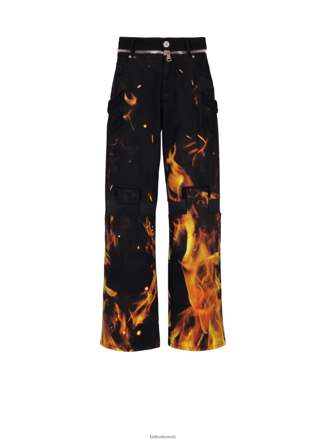 ee Balmain Riietus mehed tuletrükiga teksapüksid oranž LJ8002811