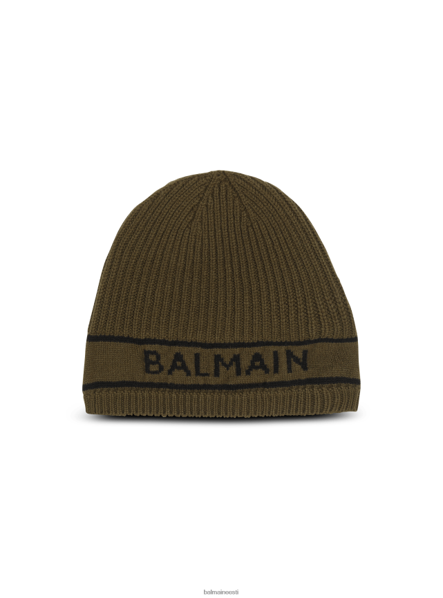 ee Balmain tarvikud mehed brändi logoga tikitud villane müts khaki LJ80021189