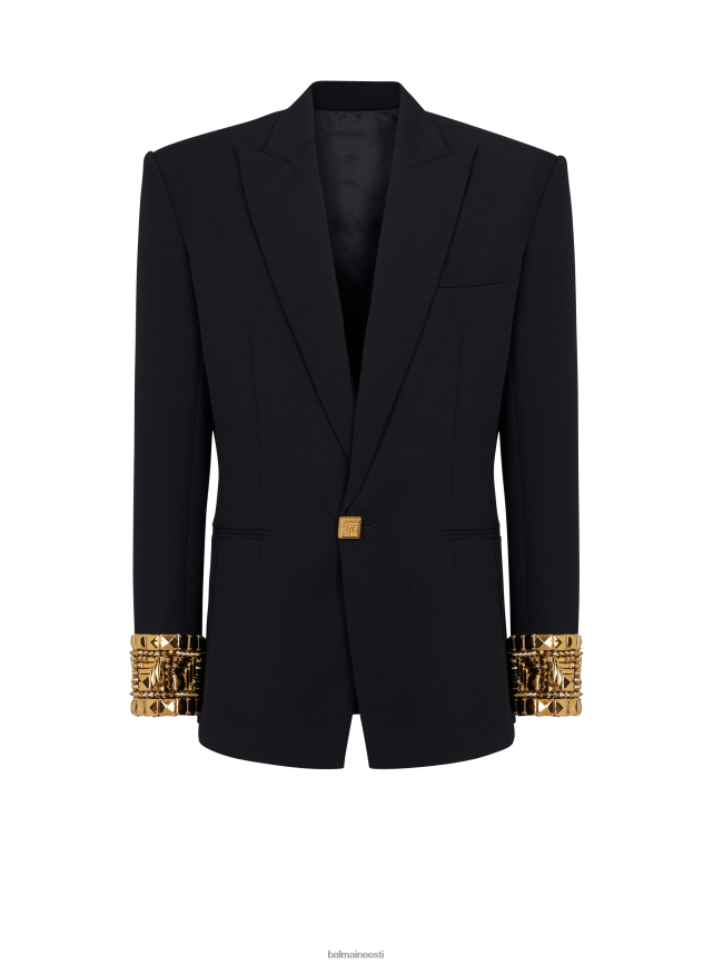 ee Balmain Riietus mehed püramiidnaastudega tikitud villane bleiser must LJ80021000