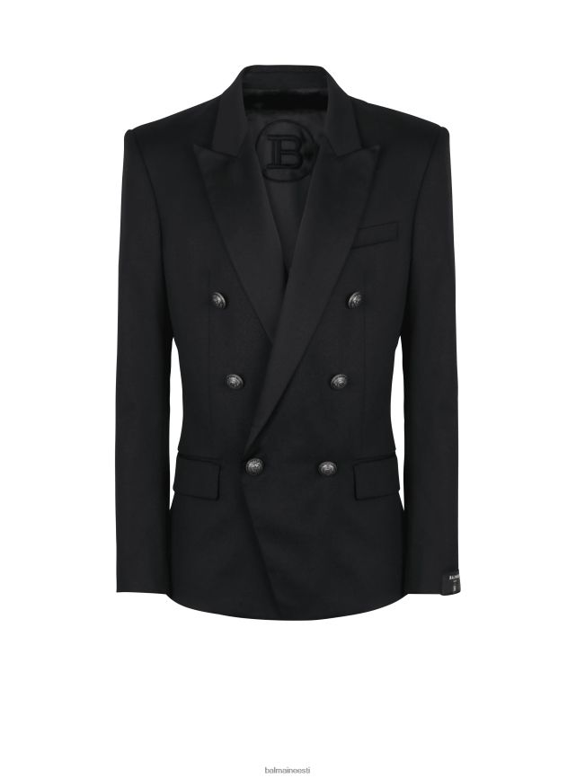 ee Balmain Riietus mehed villane bleiser kaherealise hõbedase tooniga nööpidega kinnitusega must LJ80021009