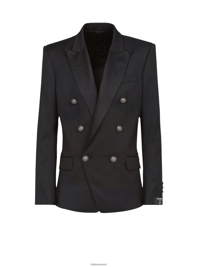 ee Balmain Riietus mehed villane bleiser kaherealise hõbedase tooniga nööpidega kinnitusega must LJ80021012
