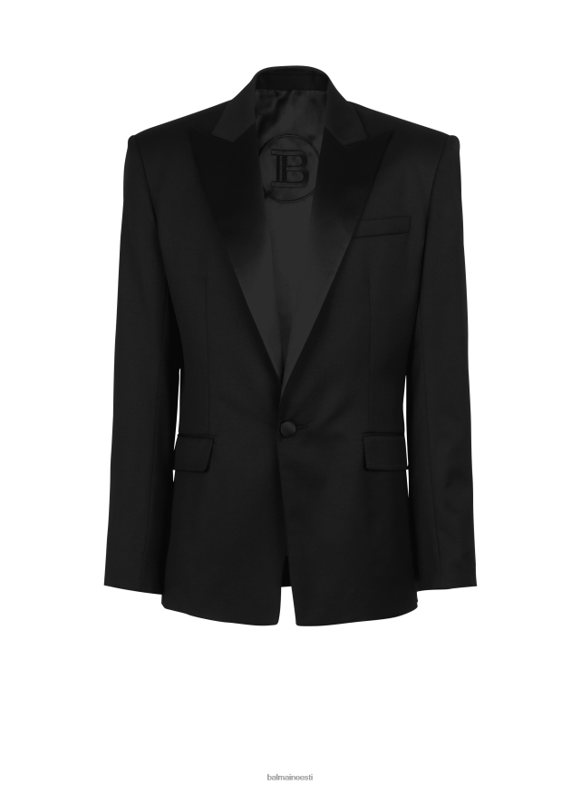 ee Balmain Riietus mehed villane satiinkraega bleiser must LJ80021008