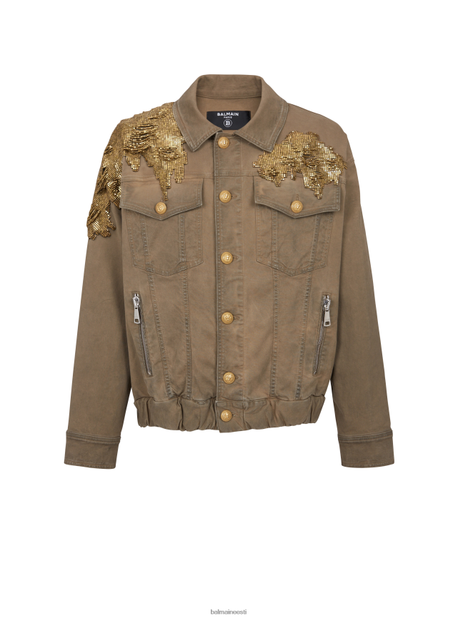 ee Balmain Riietus mehed tikitud teksajakk khaki LJ8002818