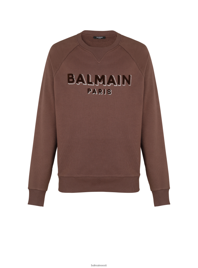 ee Balmain Riietus mehed flokeeritud kaubamärgi logoga dressipluus pruun LJ8002935