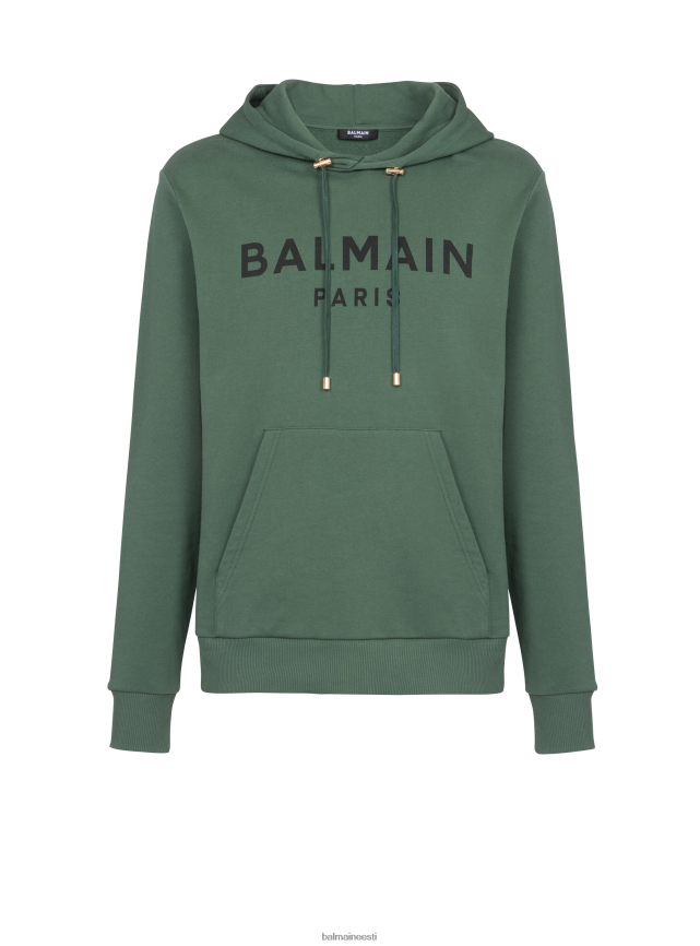 ee Balmain Riietus mehed kapuutsiga puuvillane dressipluus brändi Paris logotrükiga roheline LJ8002971