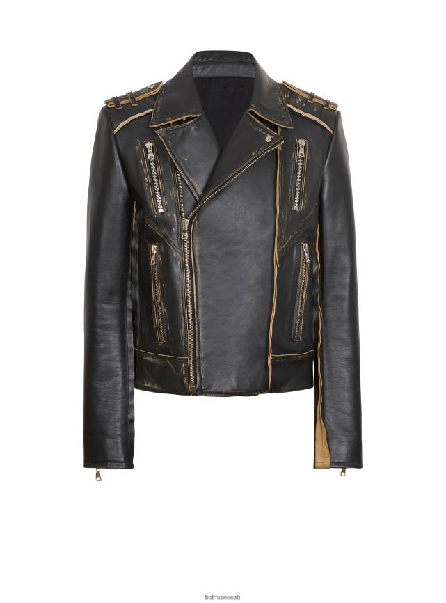 ee Balmain Riietus mehed dekonstrueeritud nahast biker jope must LJ80021021