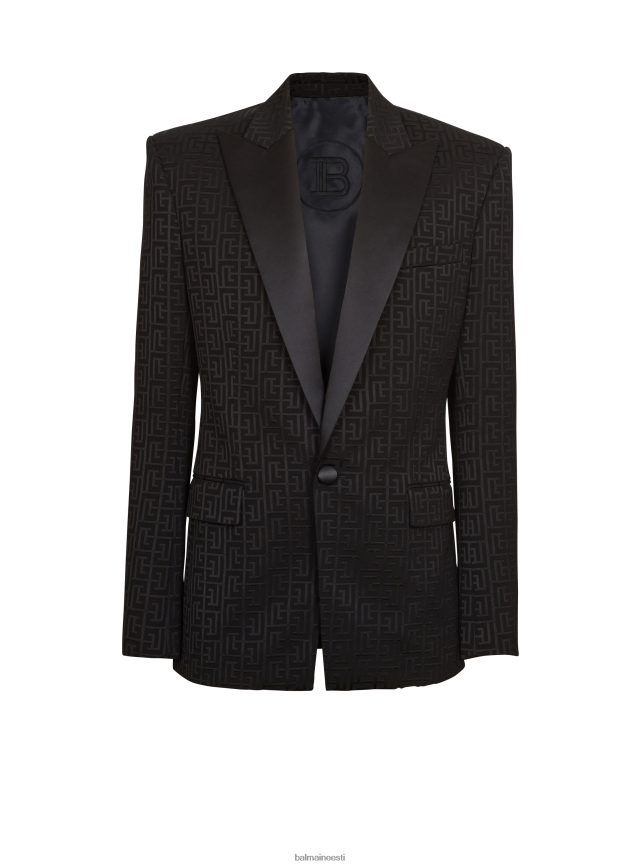 ee Balmain Riietus mehed monogrammiga žakaarst smokingu jakk must LJ8002997