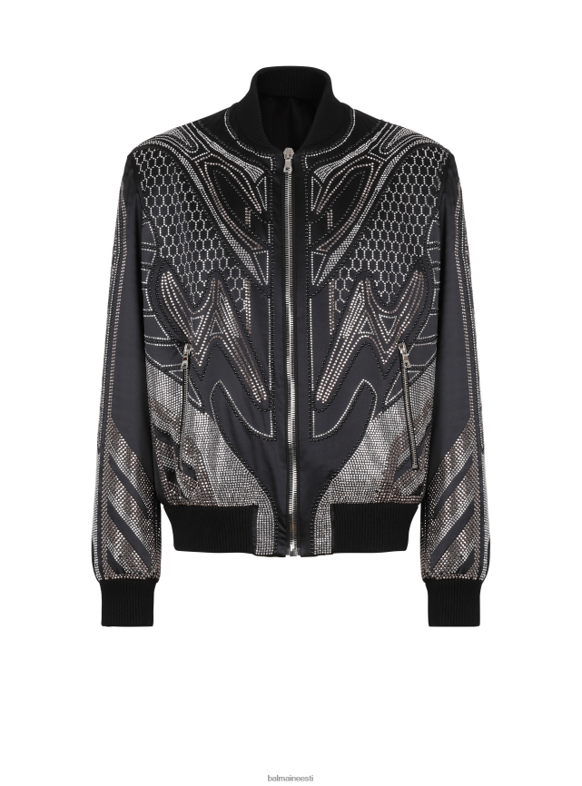 ee Balmain Riietus mehed naastud nailonist bomber jope must LJ80021043