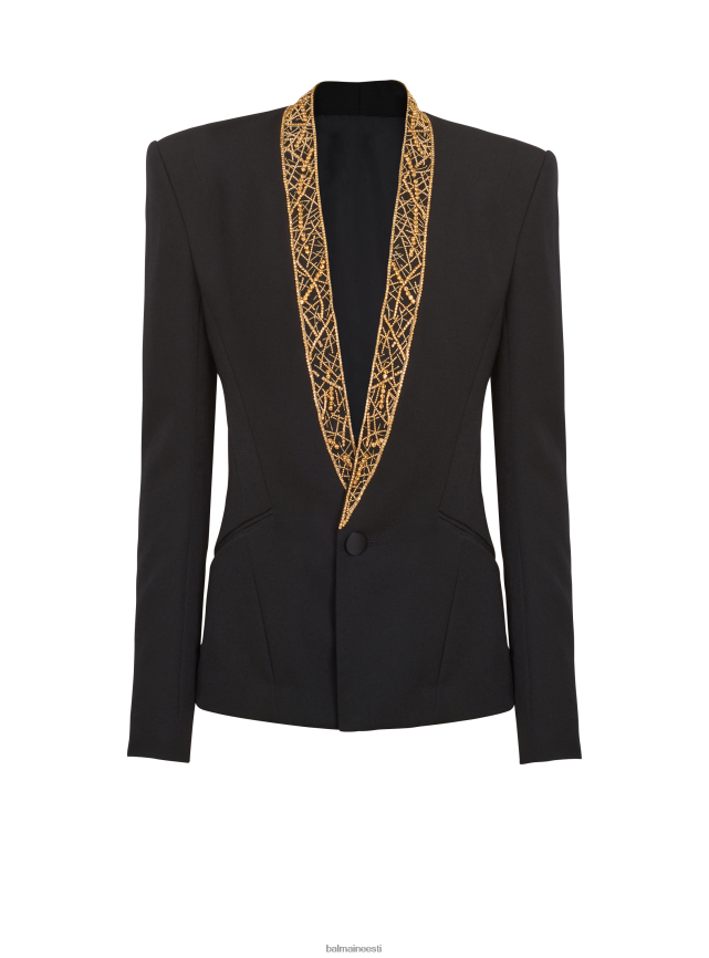 ee Balmain Riietus mehed tikitud kraeta jakk must LJ8002993