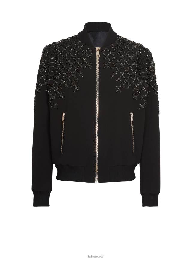 ee Balmain Riietus mehed tikitud kreppist bomber jope must LJ80021023