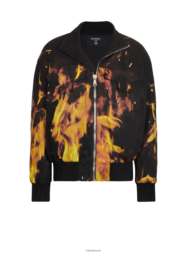 ee Balmain Riietus mehed tuletrükiga teksabomberjakk oranž LJ80021022