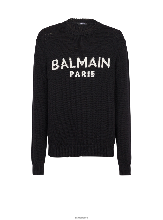 ee Balmain Riietus mehed Brändi logoga villane kampsun must LJ8002977