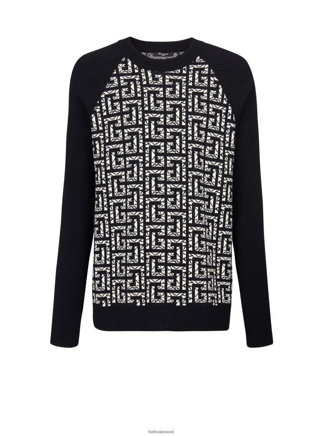 ee Balmain Riietus mehed marmorist monogrammiga villane kampsun must LJ8002978