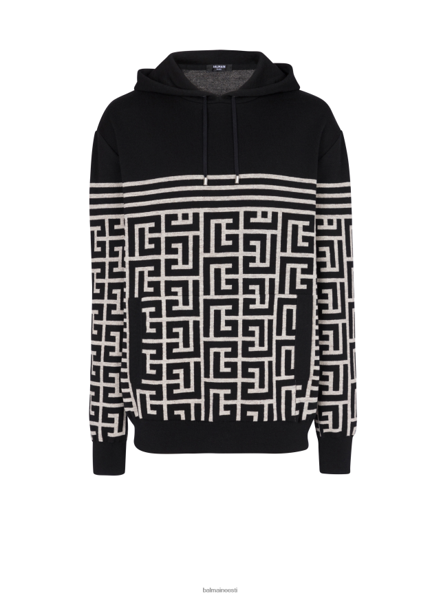 ee Balmain Riietus mehed monogrammiline triibuline villane kampsun must LJ8002945