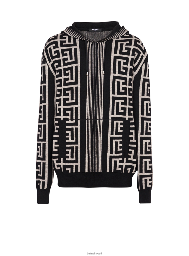 ee Balmain Riietus mehed villane kampsun maxi kaubamärgi monogrammiga must LJ8002974