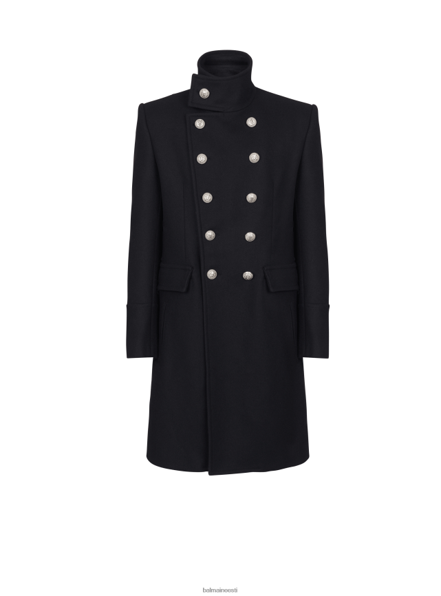 ee Balmain Riietus mehed pikk villane militaarstiilis mantel must LJ80021027
