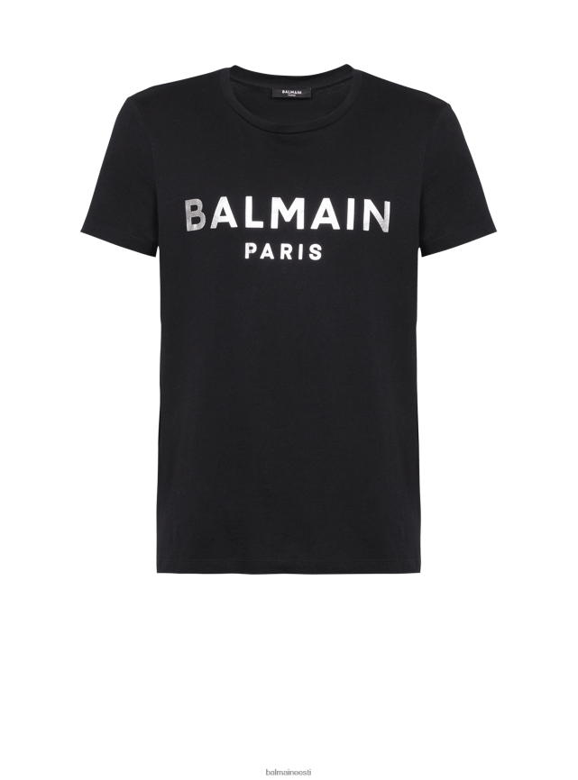 ee Balmain Riietus mehed keskkonnasõbralikust puuvillast t-särk, millel on kaubamärgi metallik logo hõbedane LJ8002885