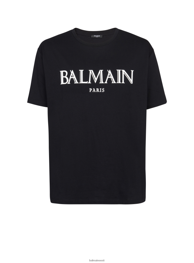 ee Balmain Riietus mehed ülisuur kummist Rooma kaubamärgi logoga t-särk must LJ8002840