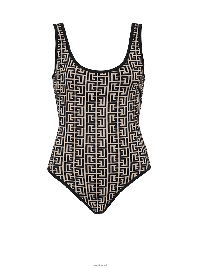 ee Balmain Riietus naised kahevärviline žakaarmadratsist bodi kaubamärgi monogrammiga must LJ8002246