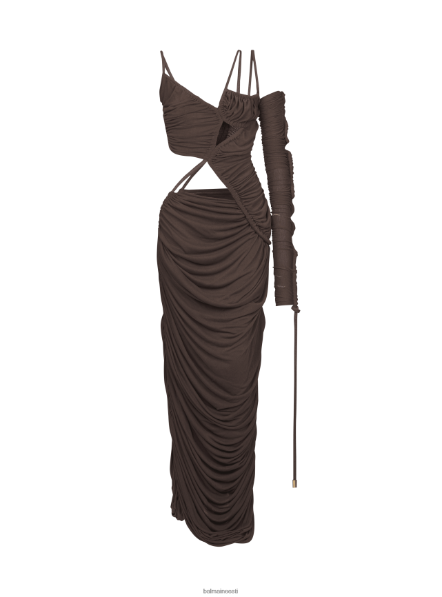 ee Balmain Riietus naised asümmeetriline drapeeritud trikoomaksikleit pruun LJ800229