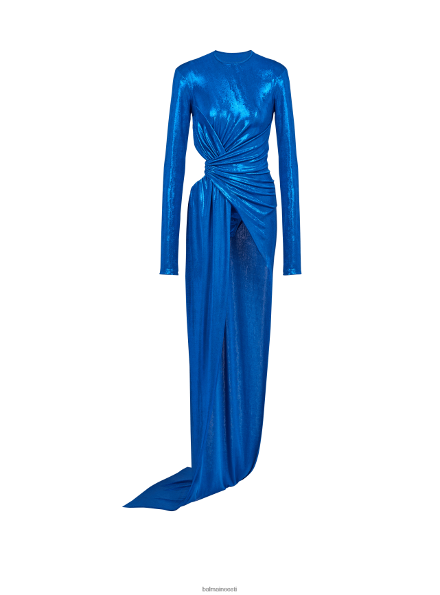 ee Balmain Riietus naised drapeeritud jersey lame kleit sinine LJ800241