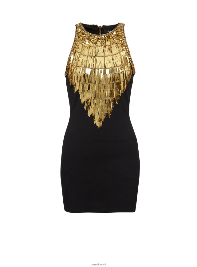 ee Balmain Riietus naised grain de poudre tikitud kleit kullast LJ800255