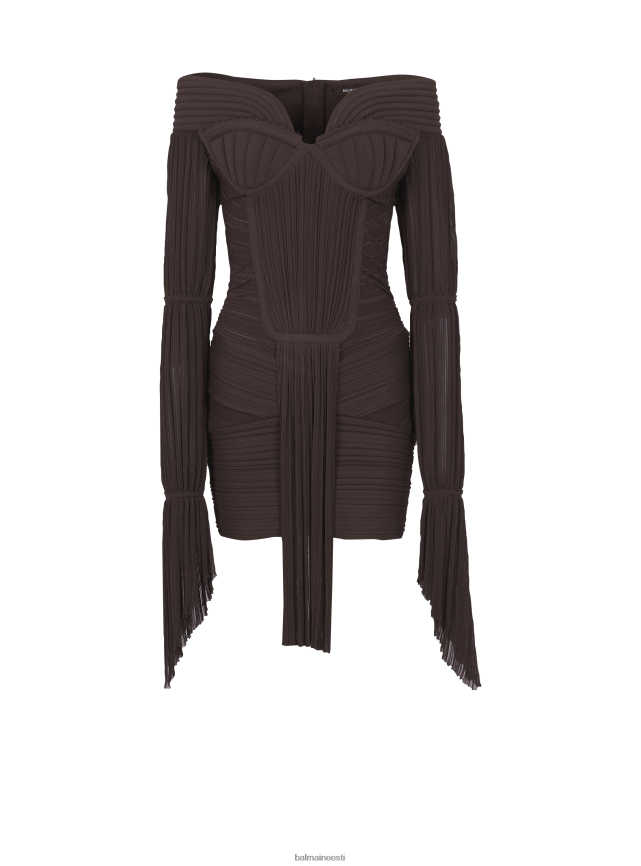 ee Balmain Riietus naised lühike drapeeritud plisseeritud kootud kleit pruun LJ800228