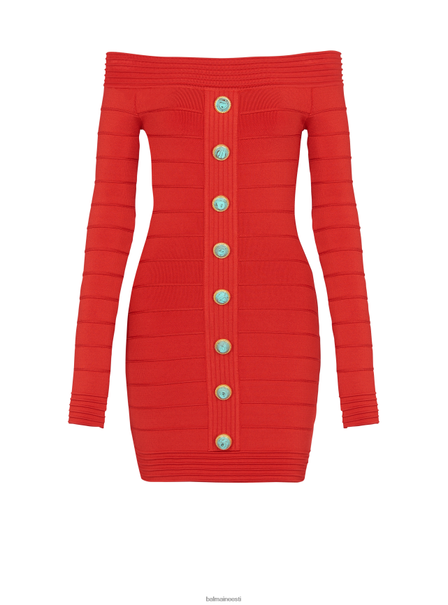 ee Balmain Riietus naised õlgadeta kootud kleit punane LJ800250