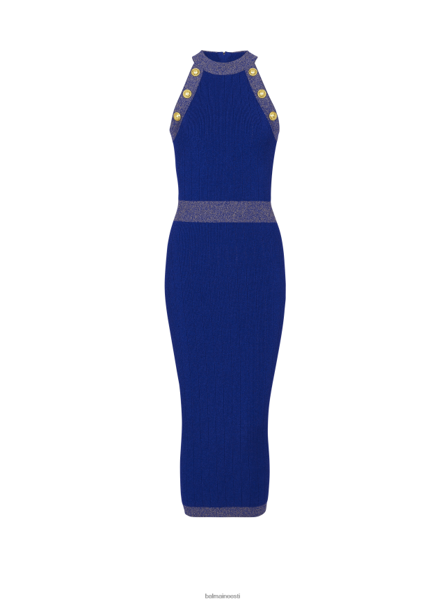 ee Balmain Riietus naised metallik kootud midi kleit sinine LJ800243