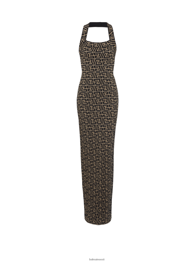 ee Balmain Riietus naised monogrammiga seljata kootud kleit kullast LJ800239