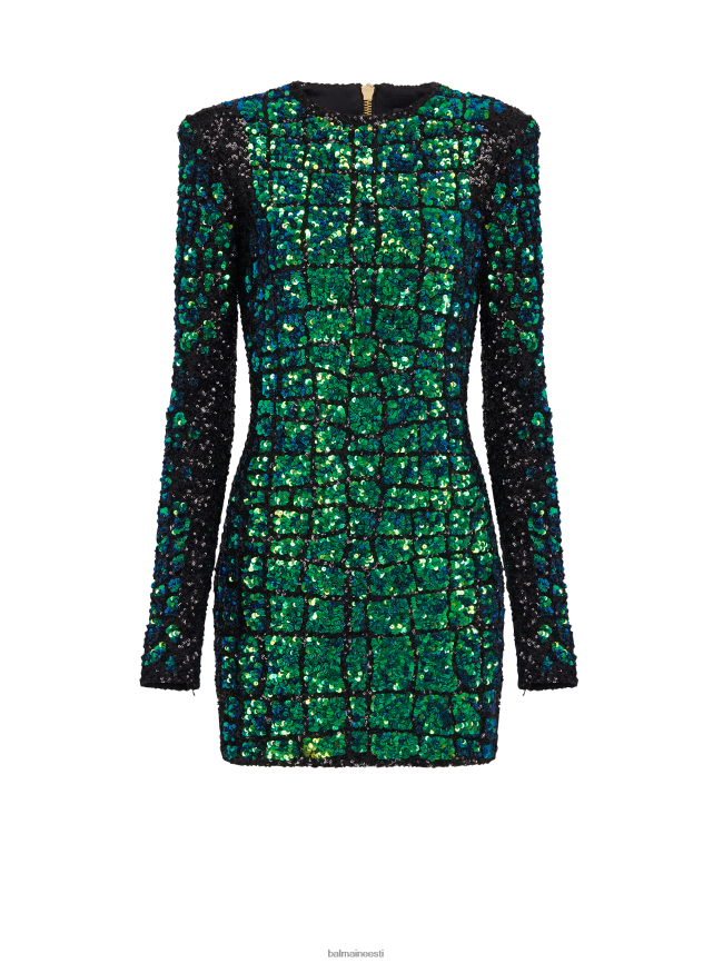 ee Balmain Riietus naised sillerdav krokodilliefektiga tikitud kleit roheline LJ800236