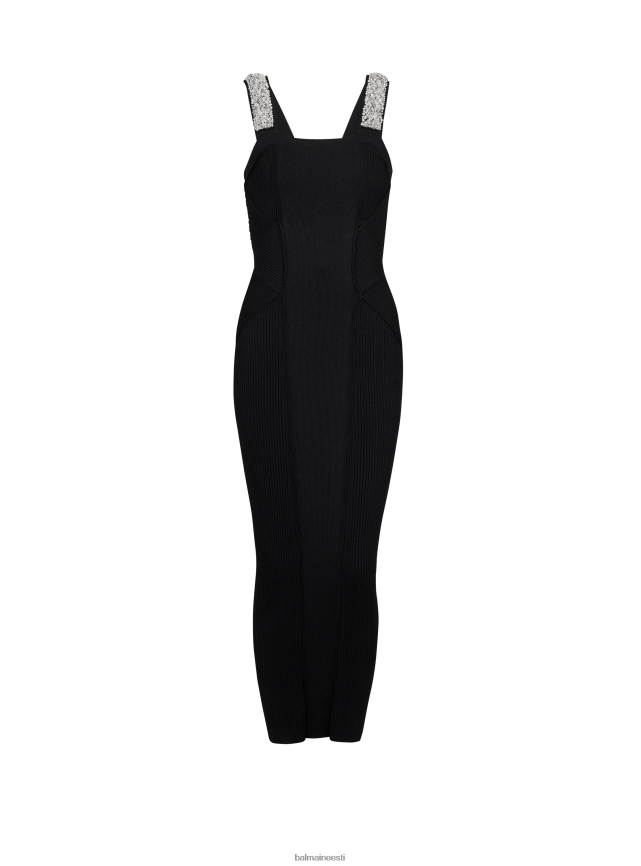 ee Balmain Riietus naised tikitud pikk kootud kleit must LJ800270