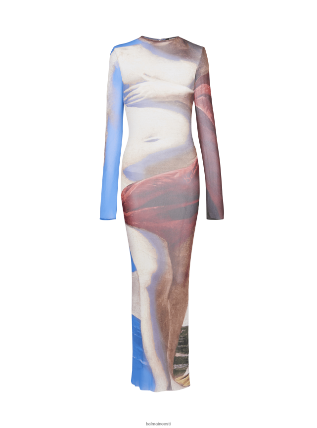 ee Balmain Riietus naised trompe-l'oeil trükitud tülli maksikleit mitmevärviline LJ80021