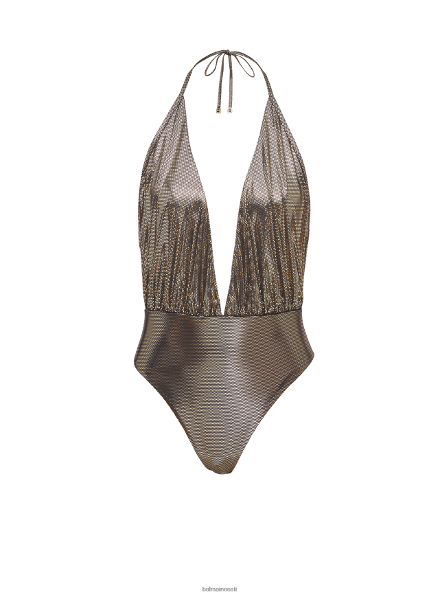 ee Balmain Riietus naised drapeeritud metallist ujumistrikoo kullast LJ8002427