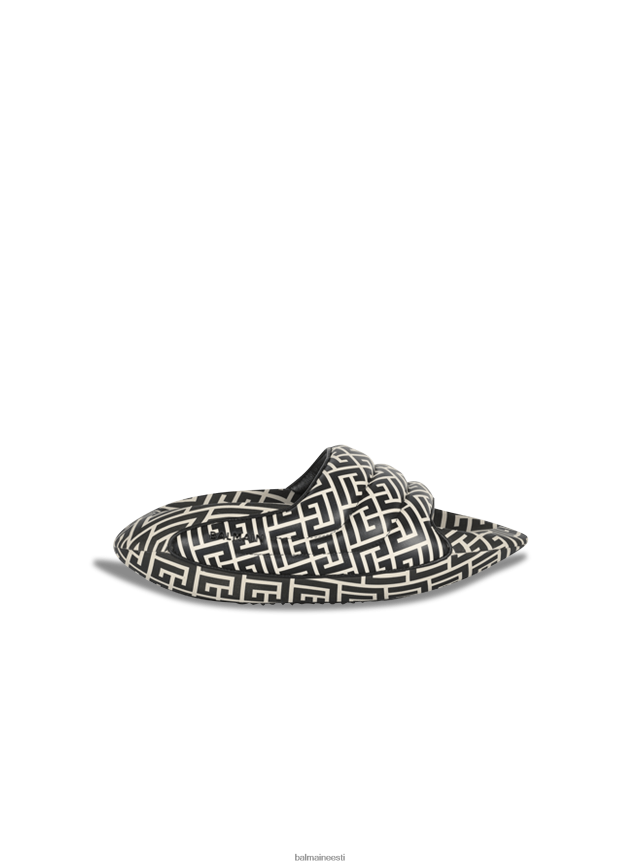 ee Balmain jalatsid naised Kahevärviline tepitud nahast b-it muulad kaubamärgi monogrammi trükiga must LJ8002629