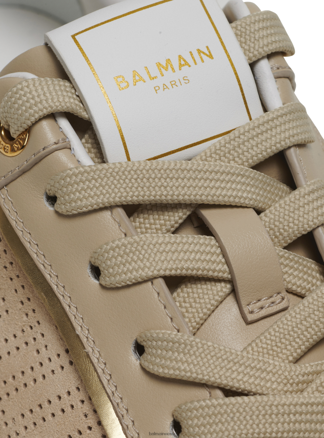 ee Balmain jalatsid naised b-väljaku trenažöörid perforeeritud monogrammiga nahast beež LJ8002621