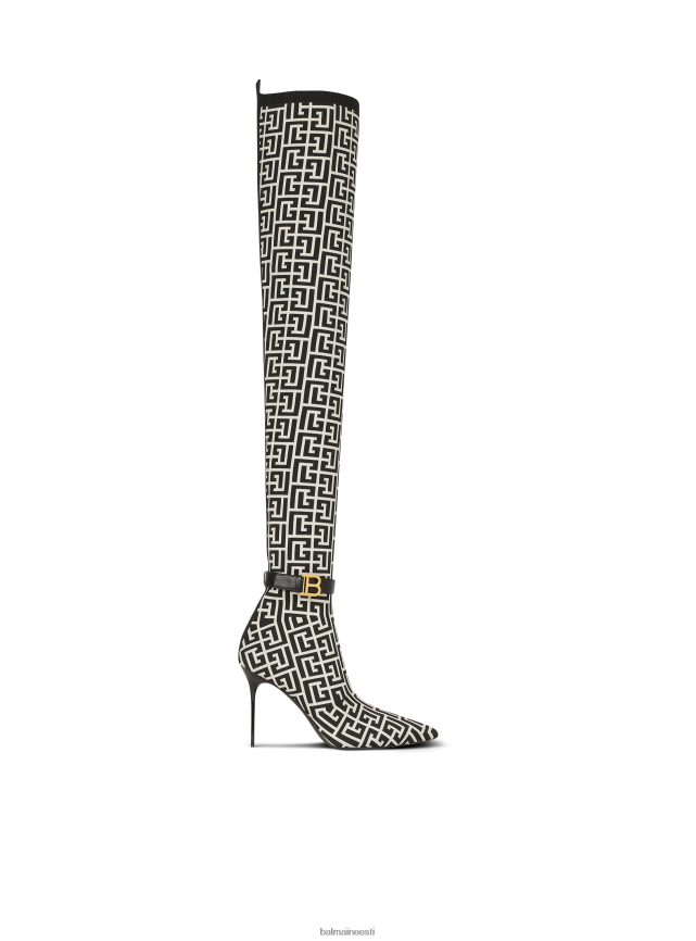 ee Balmain jalatsid naised kahevärvilised rongast kootud saapad monogrammi rihmaga must LJ8002661