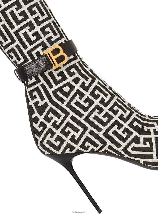 ee Balmain jalatsid naised kahevärvilised rongast kootud saapad monogrammi rihmaga must LJ8002661